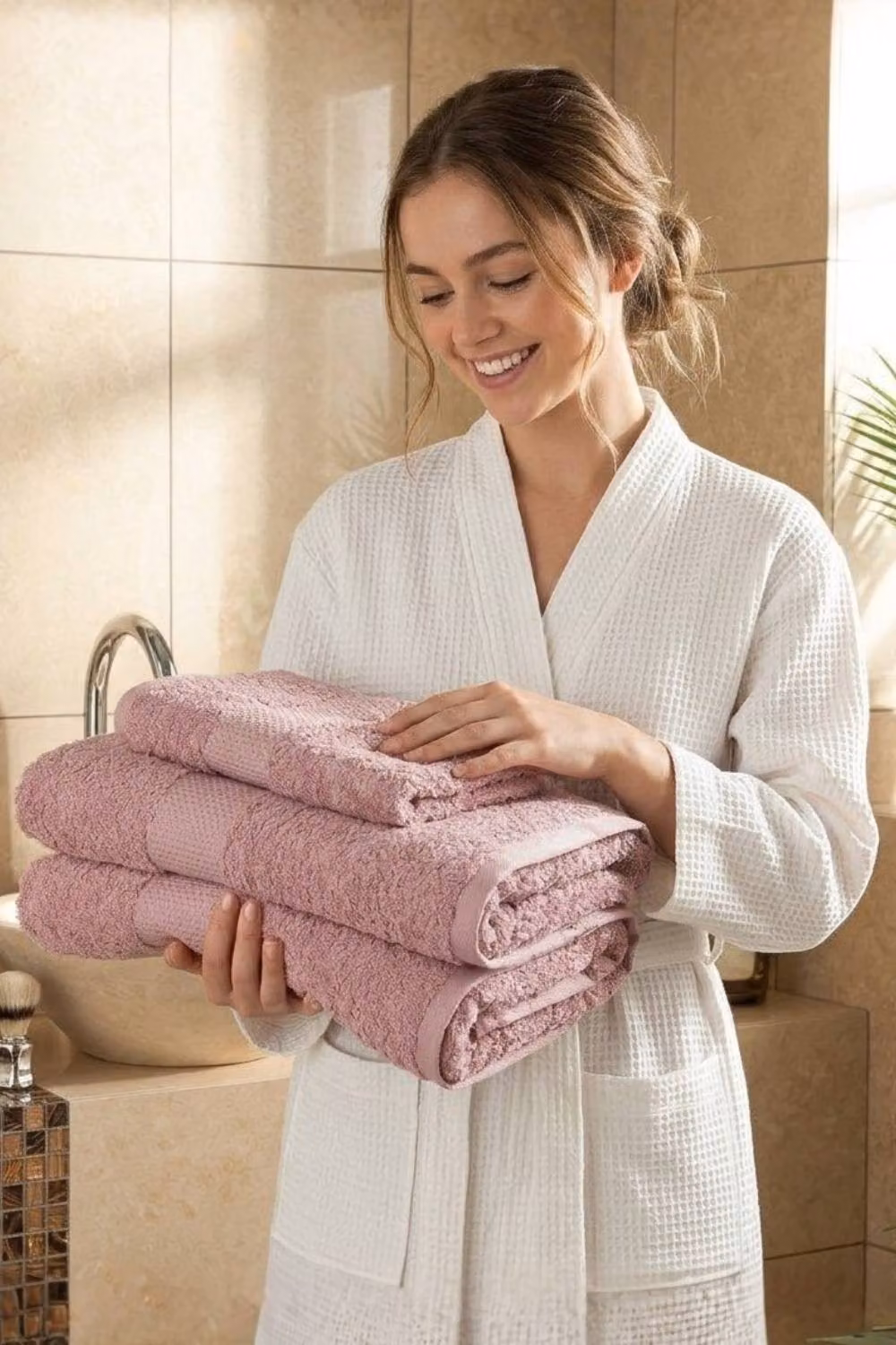 Dyzi Pink Egyptian Cotton Bath Sheet, 550GSM Absorbent Terry Towel – 2