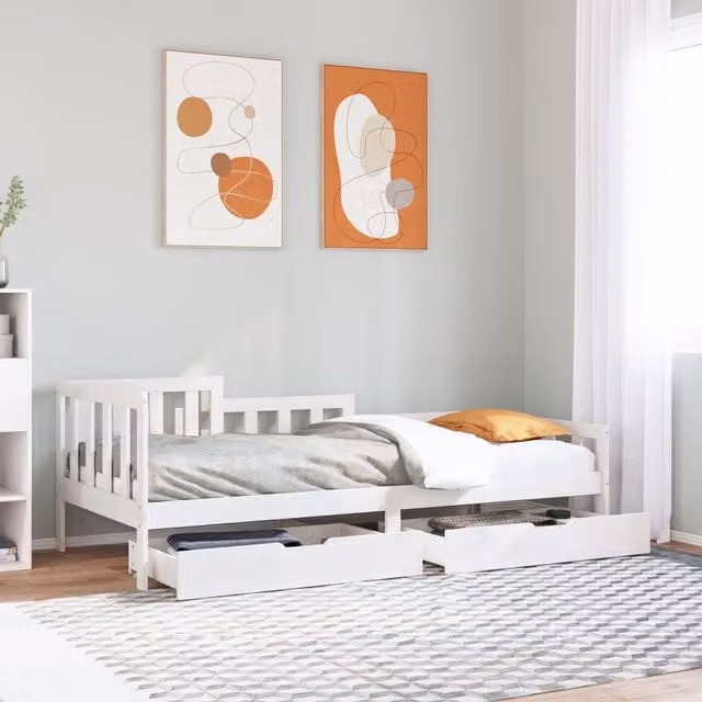 Berkfield Home Solid Wood Daybed with Drawers, White, W/D/H: 80 x 200 cm