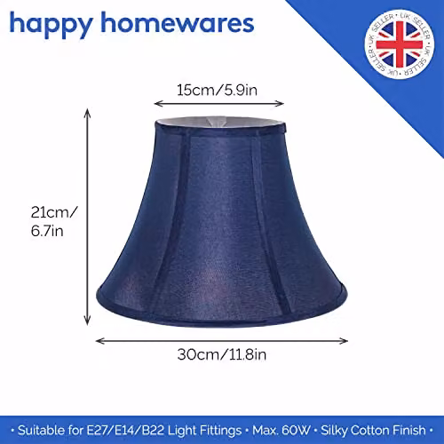 Happy Homewares Classic Blue and White Fabric Lamp Shade with Metal Frame and Reducer Ring – 3