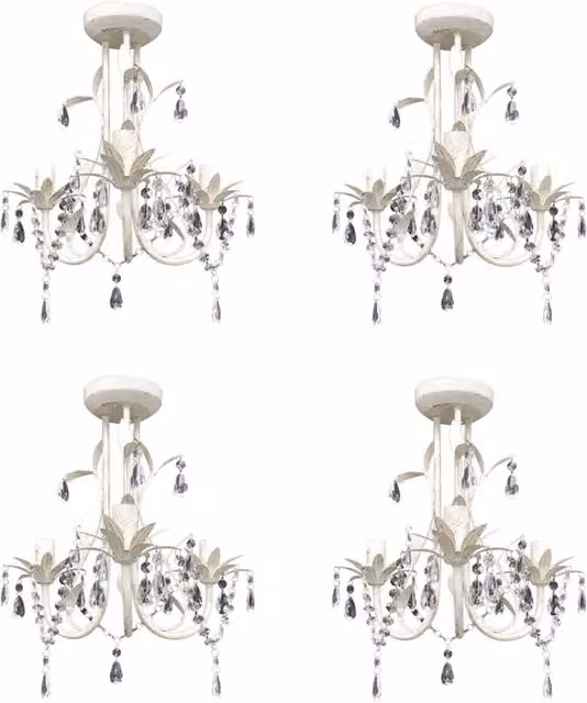 Berkfield Home Crystal Pendant Ceiling Lamp Set of 4 in White and Transparent – 1