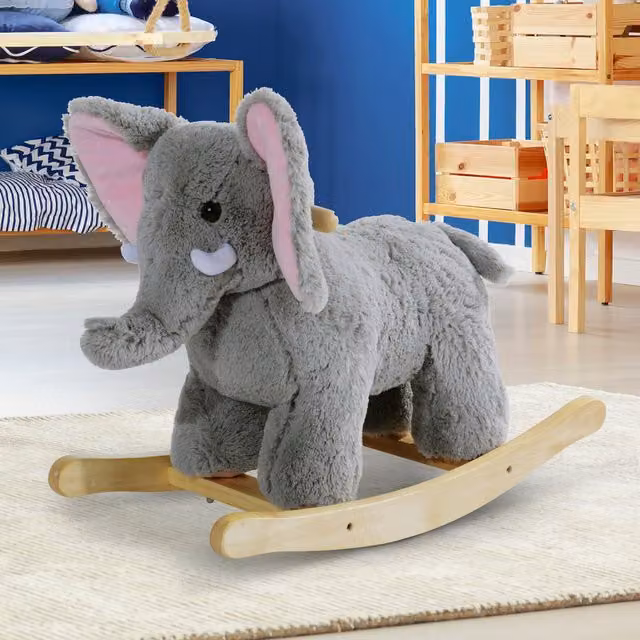 HOMCOM Interactive Plush Elephant Rocker for Kids in Grey