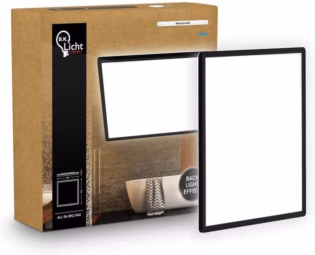 B.K.Licht Black LED Slim Panel Ceiling Light for Bathroom and Living Room, 18W, 2400lm, 4000K Neutral White, IP44, W/D/H: 29 x 29 x 3 cm – 1