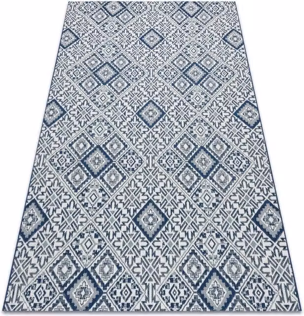 RugsX Blue Geometric Ethnic Flat Weave Polypropylene Rug, W: 80 cm, L: 150 cm