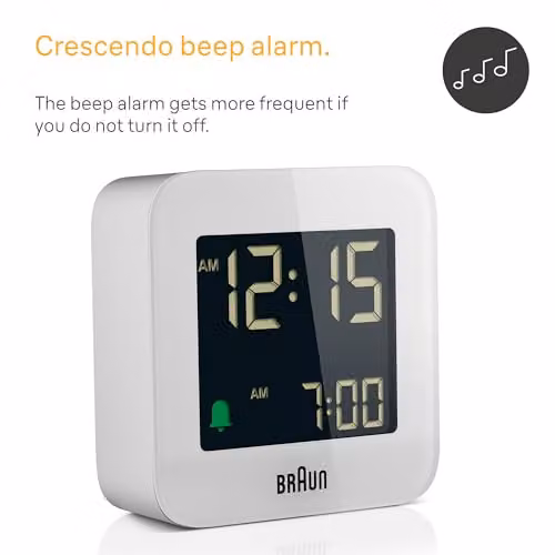 Braun Digital Travel Alarm Clock with Snooze and Negative LCD Display in White – 2
