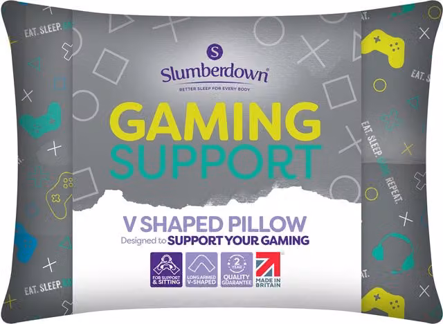 Slumberdown Soft V Shaped Green Gaming Wedge Pillow for Neck and Shoulder Support