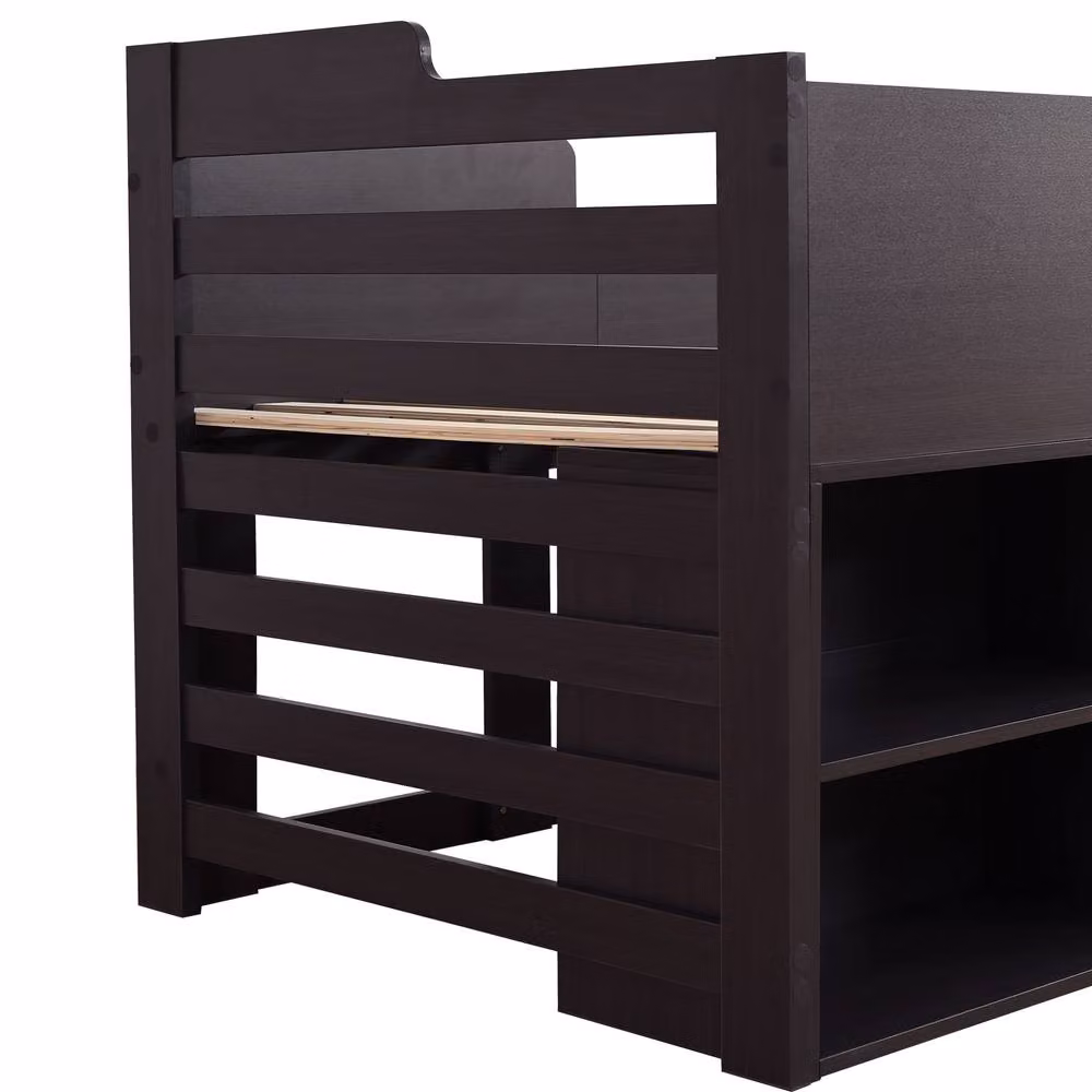 ModernLuxe Cabin Mid-Height Single Bed for Children in Taupe with Storage Drawers and Bedside Shelf – 4