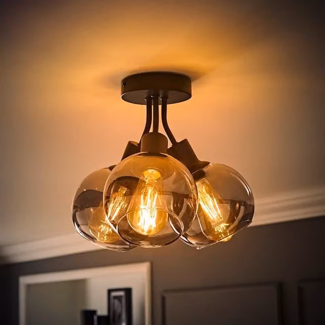 ValueLights Bellamy 3 Way Bubble Cluster Flush Ceiling Light in Black and Gold/Brass