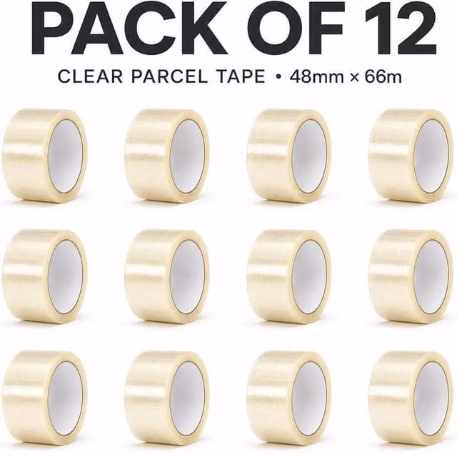 SPETLEK 12 Pack Heavy Duty Clear Packing Tape, Width: 48 mm, Length: 66 m – 1