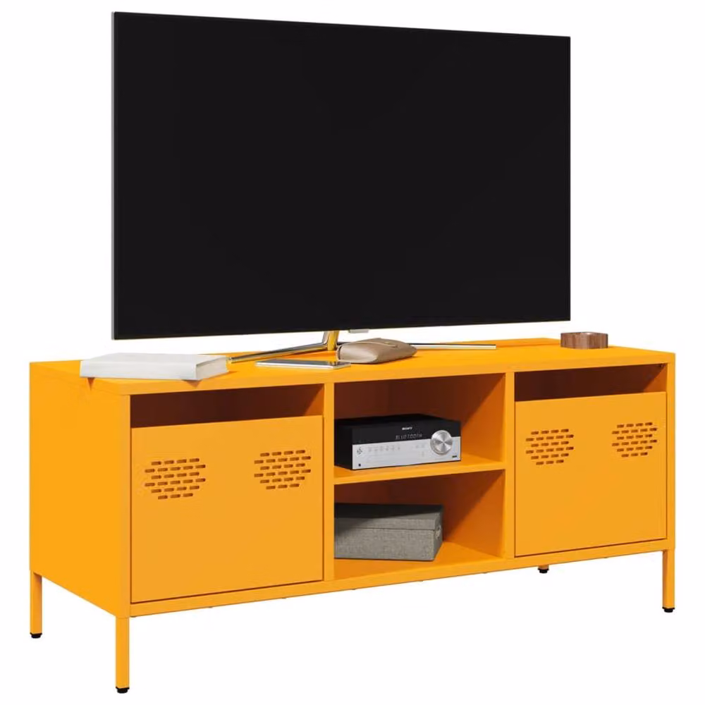 Berkfield Home Mustard Yellow Industrial TV Cabinet in Matt Cold-rolled Steel, W: 101.5 cm, D: 39 cm, H: 43.5 cm – 2