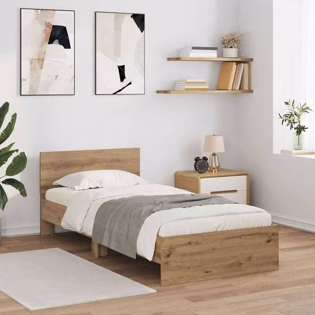Berkfield Home Artisan Oak Bed Frame in Brown, W/D/H: 100 x 200 cm