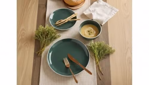 Emsa 12 Piece Stoneware Dinner Service Set in Green and White – 6
