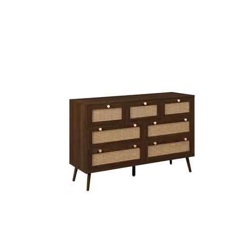 Birlea Croxley 7 Drawer Rattan Chest of Drawers in Walnut Brown, W/D/H: 120 x 40 x 80 cm