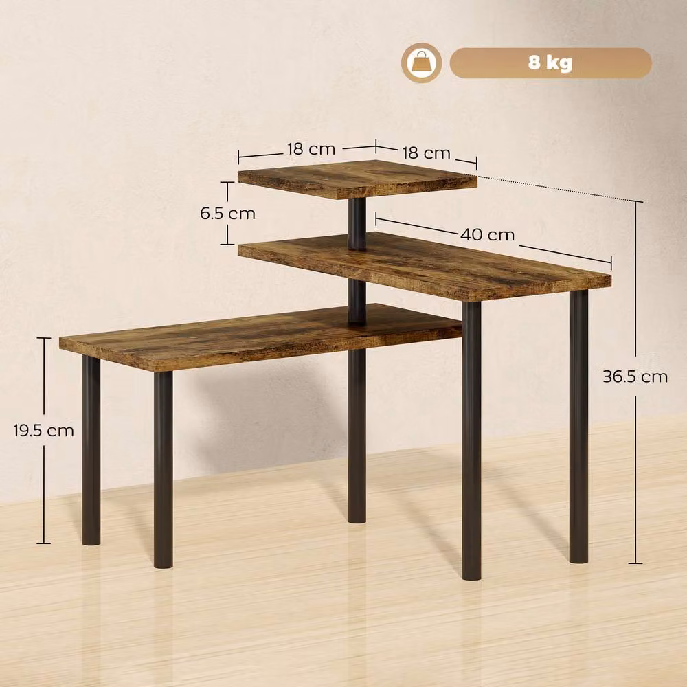 STILVORA 3-Tier Countertop Shelf with Open Storage, Rustic Brown and Black, W/D/H: 40.0 x 18.0 x 36.5 cm – 2