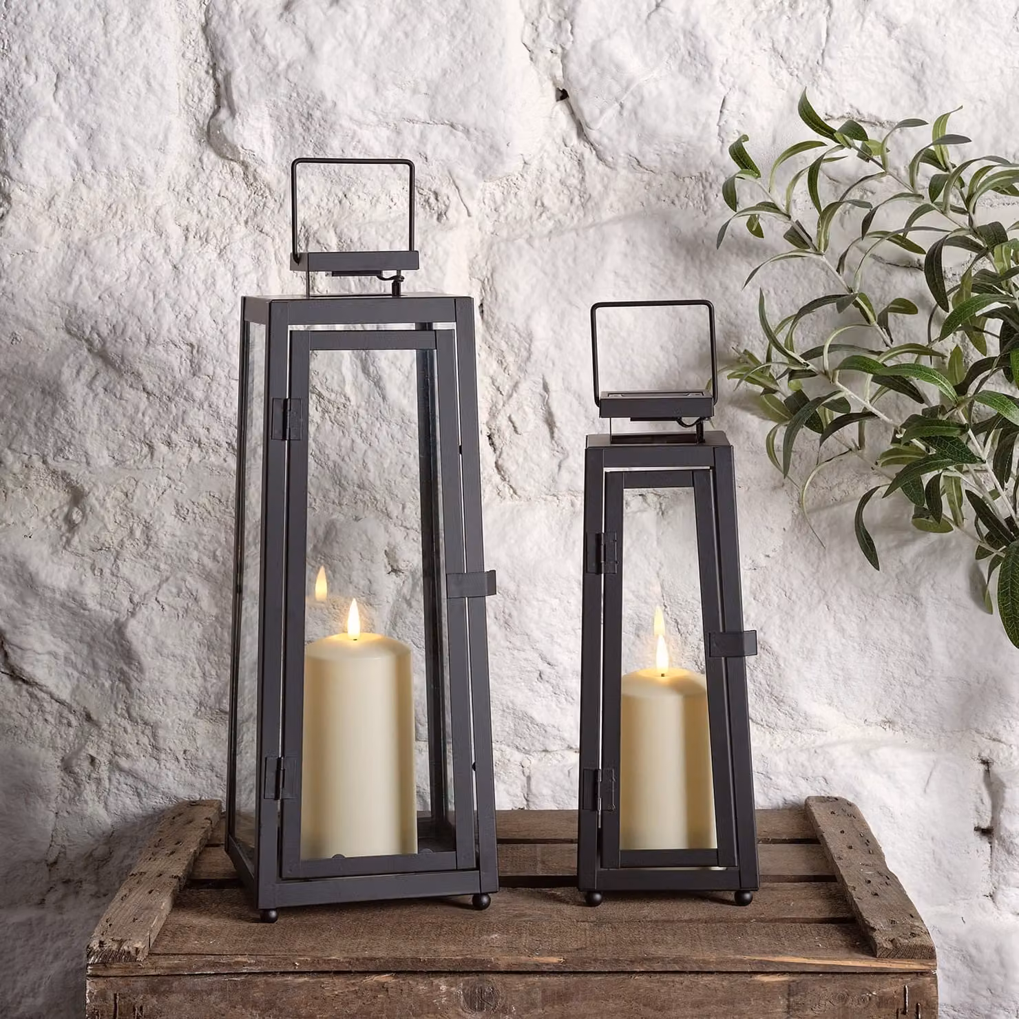 Porto Solar Metal Lantern Duo with TruGlow LED Candles in Black and Anthracite