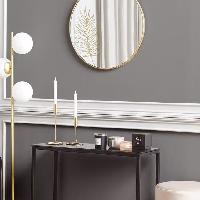 Wyld and Coco Round Wall Mirror with Gold Floral Pattern Frame, Diameter: 57 cm