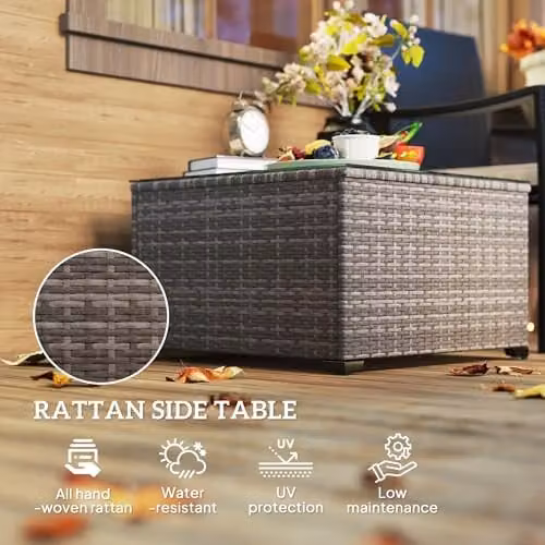Outsunny Outdoor Coffee Table with Glass Top in Dark Grey, W/D/H: 62 x 62 x 38 cm – 3