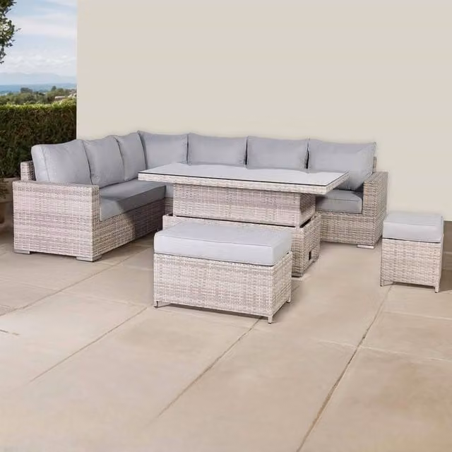 Furnishings For Less UK Rattan Corner Garden Sofa Set with Rising Table in Grey – 1