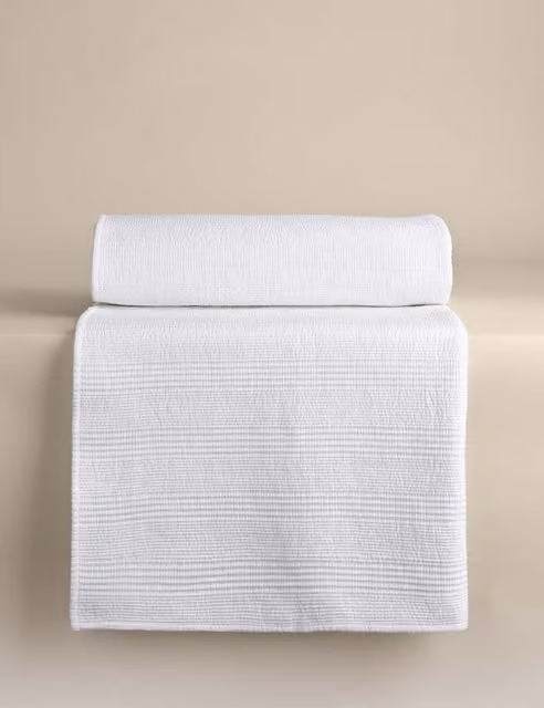 M&S Cotton Rich Ribbed Bedspread in Linen White
