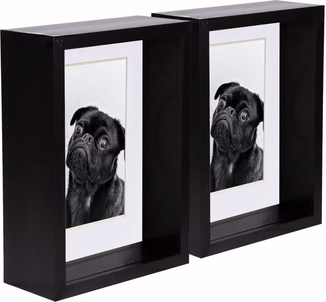 Nicola Spring Pack of 5 Black Rectangular 3D Deep Box Wooden Photo Frames with White Mount for Hanging or Standing – 4