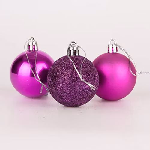 Shatchi 18-Piece Shatterproof Plastic Christmas Bauble Hanging Decorations in Purple and Silver – 1
