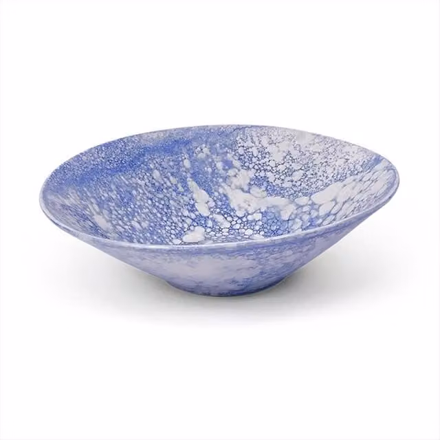 Verano Spanish Ceramics Burbujas Large Conical Ceramic Salad Bowl, Blue, W: 37 cm, H: 11 cm