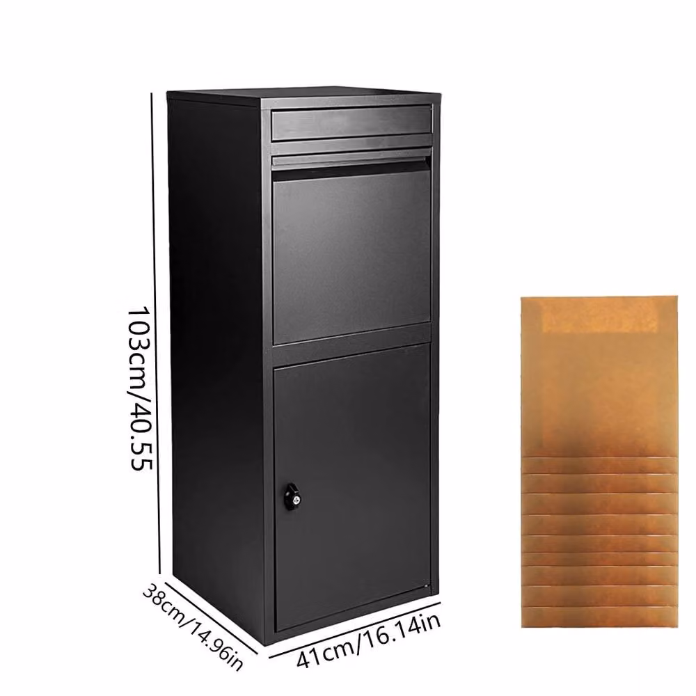 Hinsinc Wall Mounted Lockable Steel Parcel Box in Black, W/D/H: 38.0 x 41.0 x 103.0 cm – 2