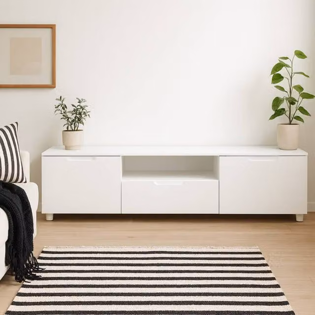 Wyld Haus Leipzig Modern White Gloss TV Unit with 2 Doors and 1 Drawer, W: 169.8 cm, D: 41.6 cm, H: 43.3 cm – 1