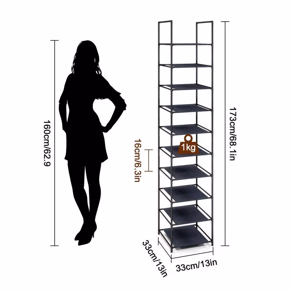 PAWNORA 10 Tier Metal Shoe Rack in Black, W/D/H: 33 x 33 x 173 cm – 2