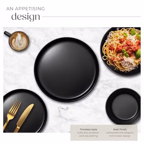 tectake 30-Piece Black Stoneware Dinnerware Set for 6 People, Microwave and Dishwasher Safe – 3