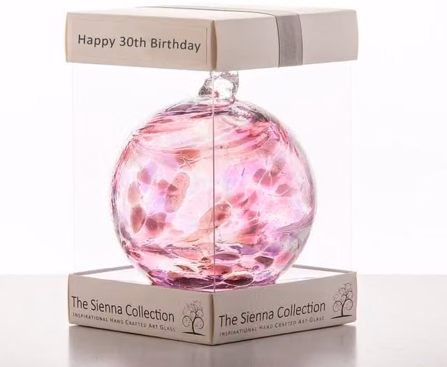 Sienna Glass Amethyst Milestone Birthday Round Hanging Glass Bauble in Purple and Pink