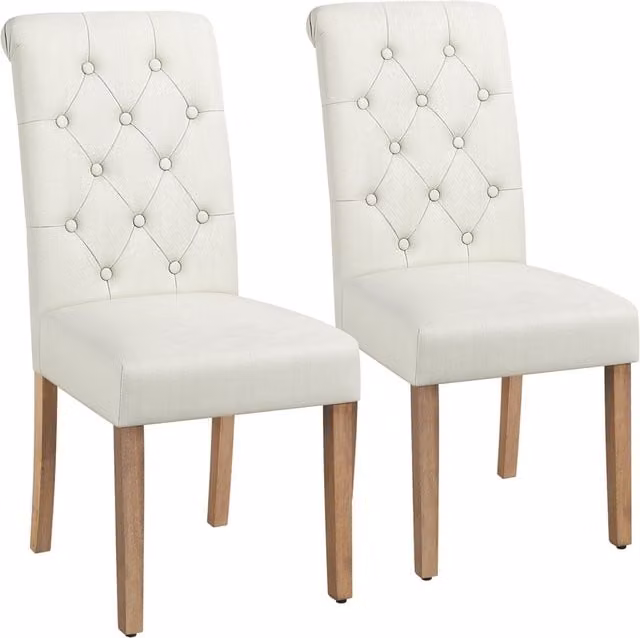 Yaheetech Set of 2 Classic Padded High Back Dining Chairs in Beige Fabric with Wood Upholstered Frame
