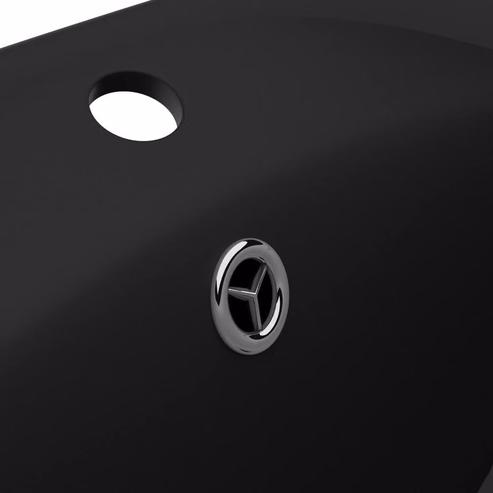 Berkfield Home Luxury Oval Ceramic Countertop Basin with Overflow in Matt Black W: 58.5 cm, D: 39 cm – 5