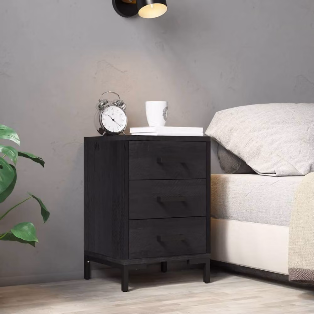 Berkfield Home Decorative Bedside Cabinet in Black Solid Pinewood, W/D/H: 36 x 30 x 55 cm – 2