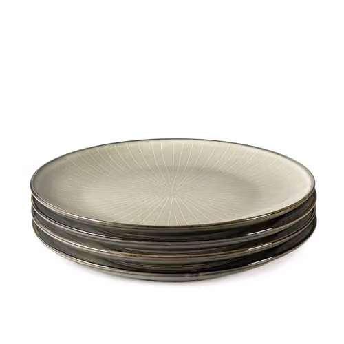 Upper Street Fika Oatmeal Reactive Glaze Ceramic Stoneware Dinner Plates Set of 4, Diameter: 27 cm, Beige – 4