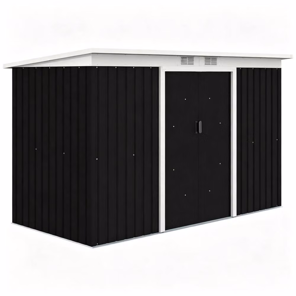 STILVORA Modern Galvanised Steel Garden Shed in Dark Grey with Double Sliding Doors and Side Vent, Width: 280 cm – 4