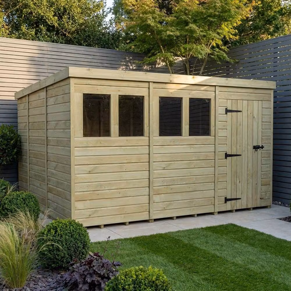 Buttercup Farm Brown Timber Pent Garden Shed with Single Door and Windows, W: 365.76 cm, D: 305.0 cm, H: 210.0 cm – 2