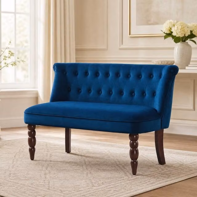 STILVORA 2 Seater Blue Velvet Button Tufted Wingback Sofa with Solid Wood Frame – 1