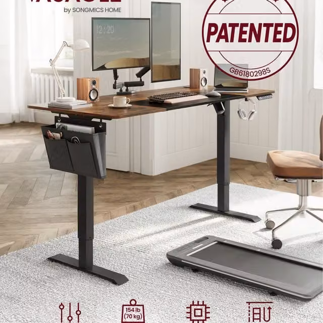 VASAGLE Modern Height Adjustable Electric Standing Desk in Bronze and Brown
