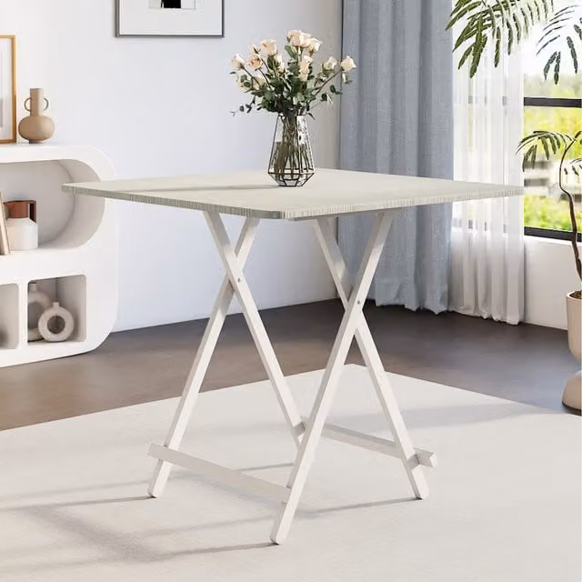 Komore White Modern Foldable Rectangular Dining Table with MDF Laminate Top and Metal X-Frame