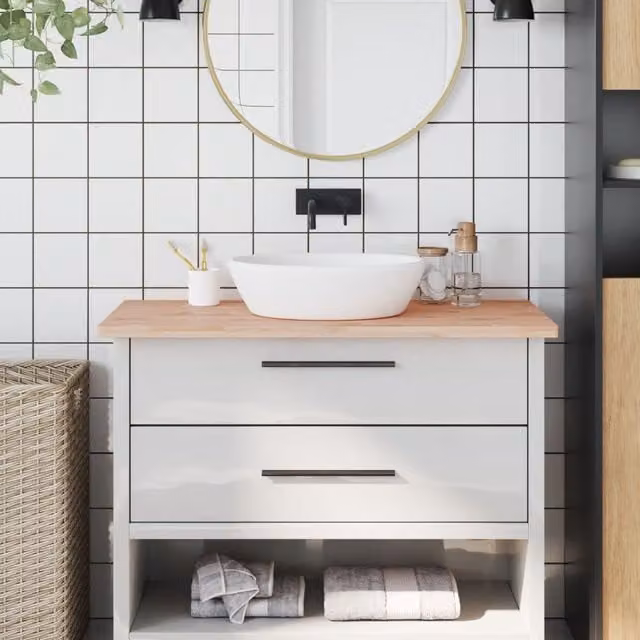 Berkfield Home Solid Wood Beech Bathroom Countertop, Brown, W: 100 cm, D: 50 cm, H: 2.5 cm – 1