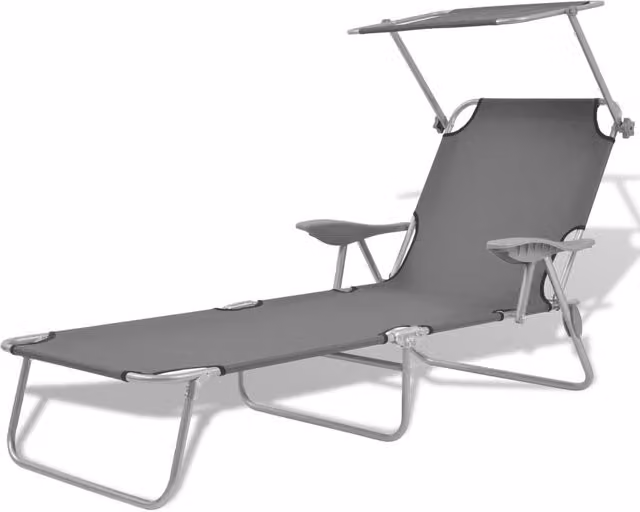 Berkfield Home Sun Lounger with Canopy and Adjustable Headrest in Steel Grey
