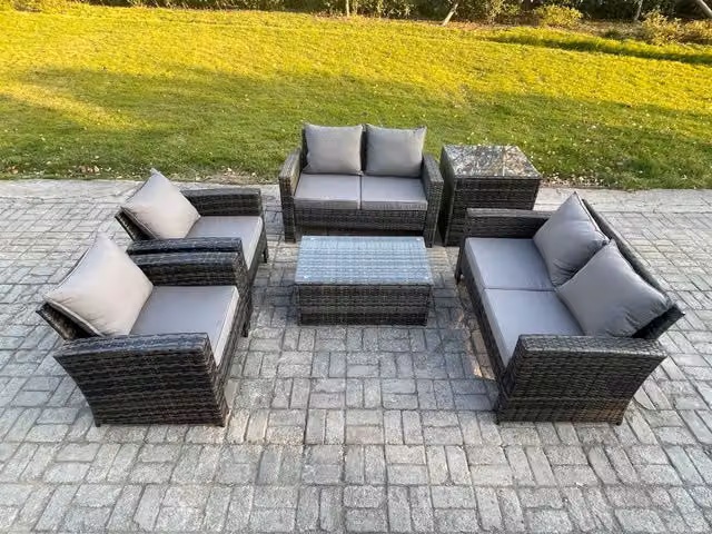 Fimous 6 Piece Outdoor Rattan Garden Furniture Set with Coffee Table and Side Table in Dark Grey
