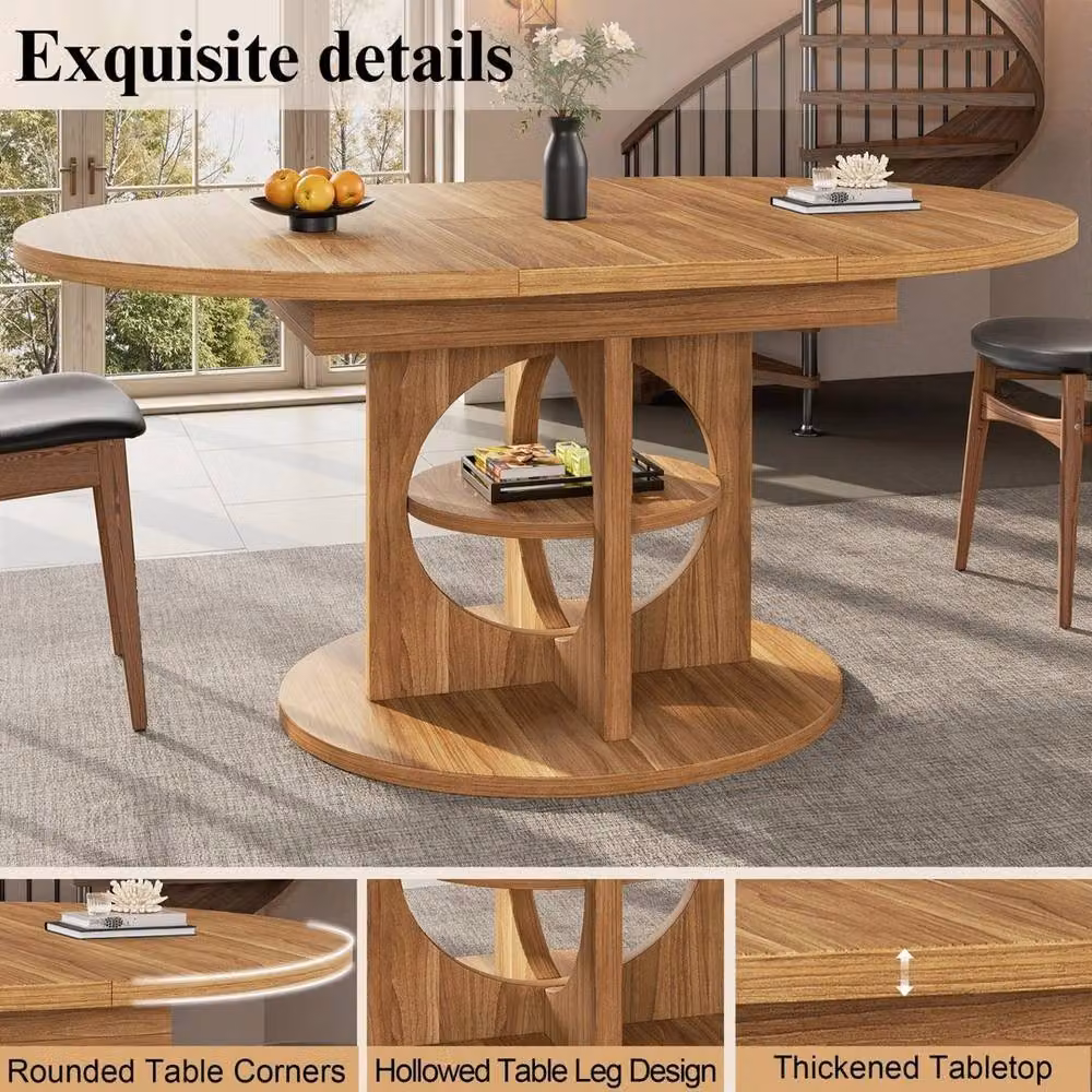 FORGEVIO Extendable Round Dining Table in Brown, W/D/H: 110 x 110 x 76 cm – 3