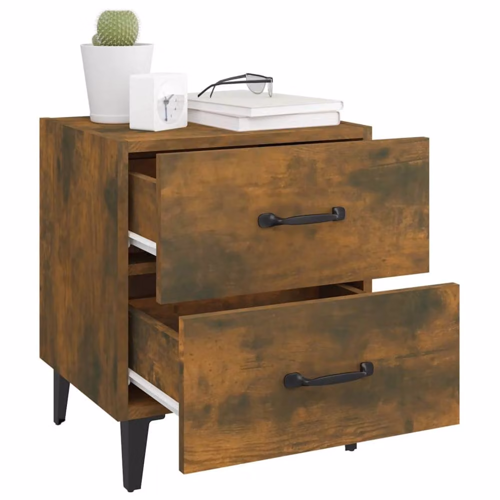Berkfield Home Set of 2 Smoked Oak Bedside Cabinets in Brown, W/D/H: 40 x 35 x 47.5 cm – 3
