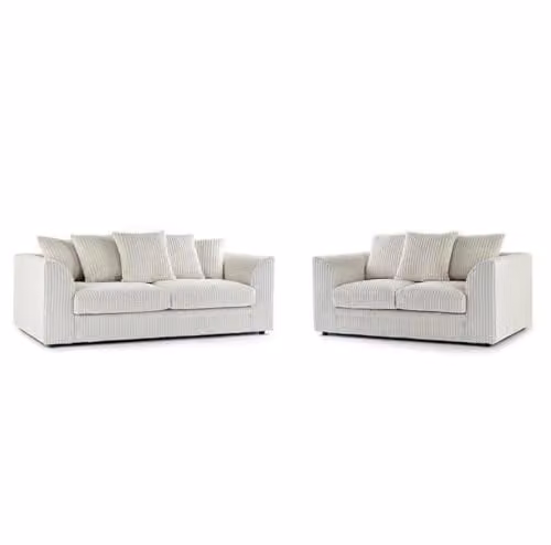 Bliss Furniture Jumbo Cord 3 and 2 Seater Sofa Set in Beige and White – 1