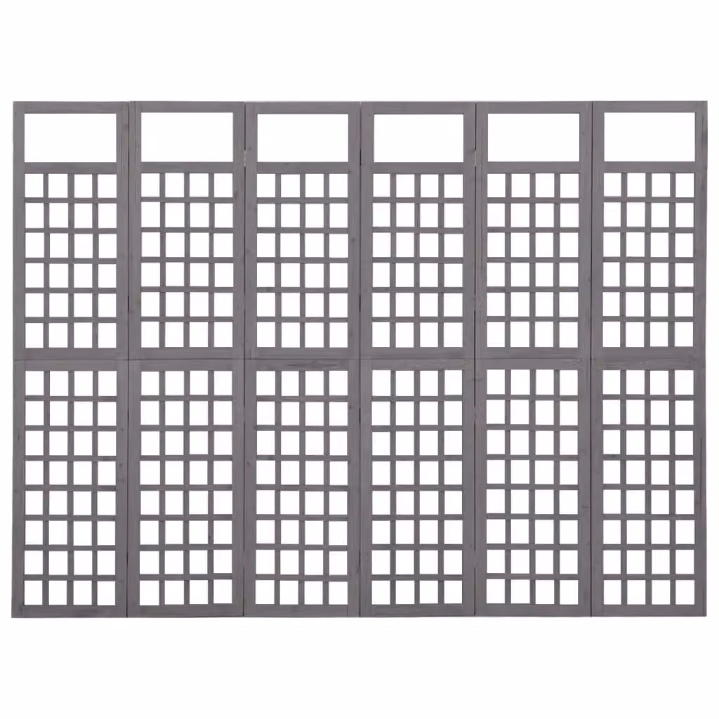 Berkfield Home 6-Panel Trellis Room Divider in Grey Solid Wood, W: 242.5 cm, H: 180 cm – 2