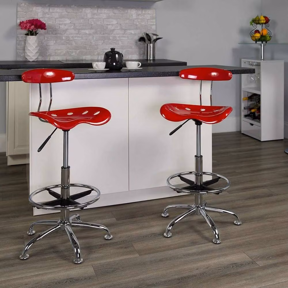 ERGOVEXA Red Tractor Seat Bar Stool with Adjustable Height and Swivel Chrome Base – 2
