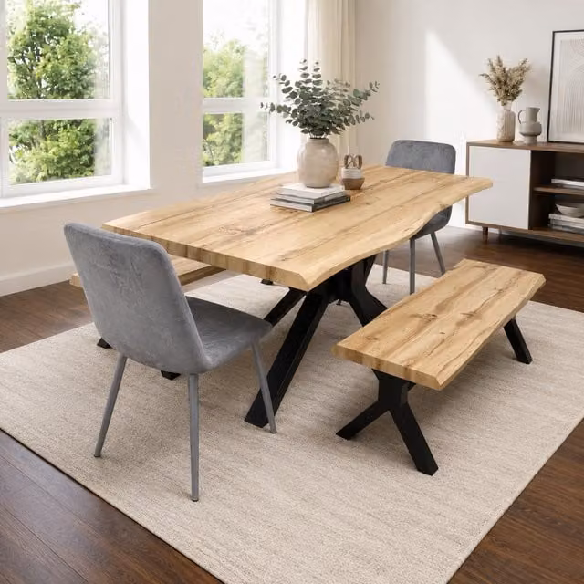 Kosy Koala Dining Set with Rectangular Wood Table, 4 Chairs and 1 Bench in Grey