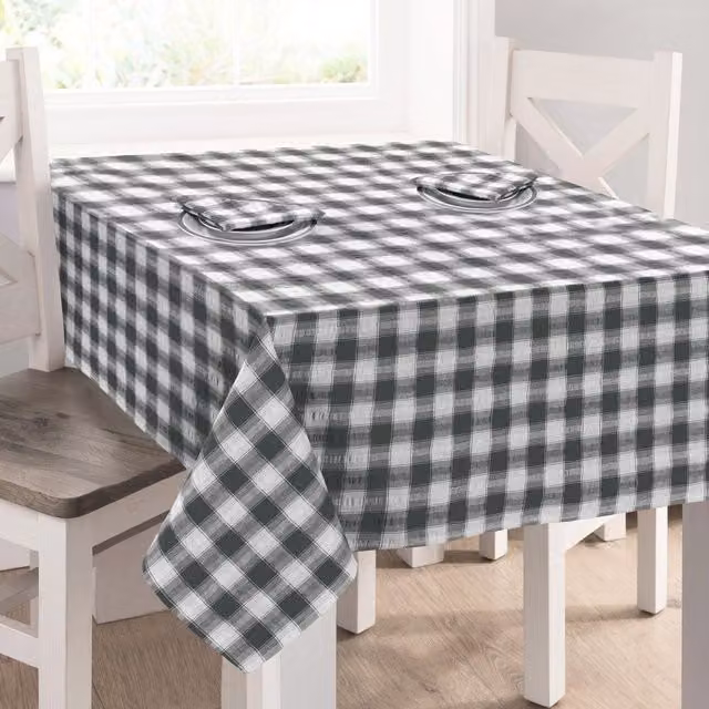 Kitchen Trends Grey Printed Gingham Check Seersucker Tablecloth, W: 127 cm x L: 228.6 cm