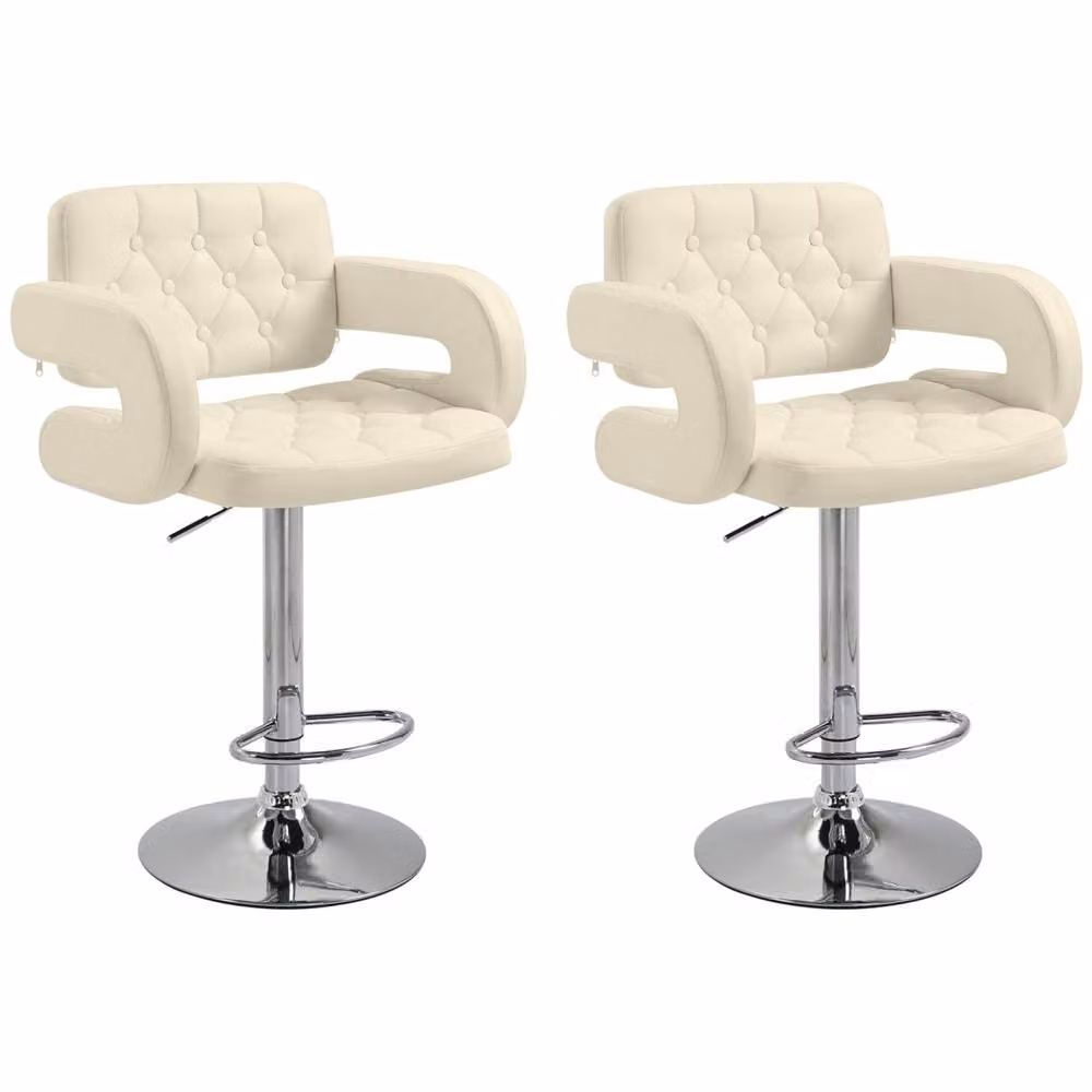 Wyld Haus Set of 2 White Faux Leather Adjustable Swivel Bar Stools with Armrests – 2